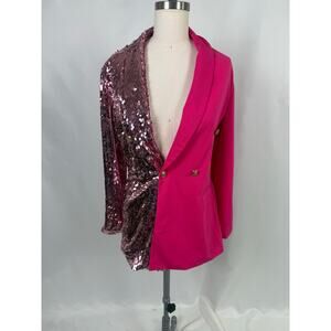 ChicMe Pink Sequin Blazer Size L | Colorblock Tux Jacket | Statement Partywear‎